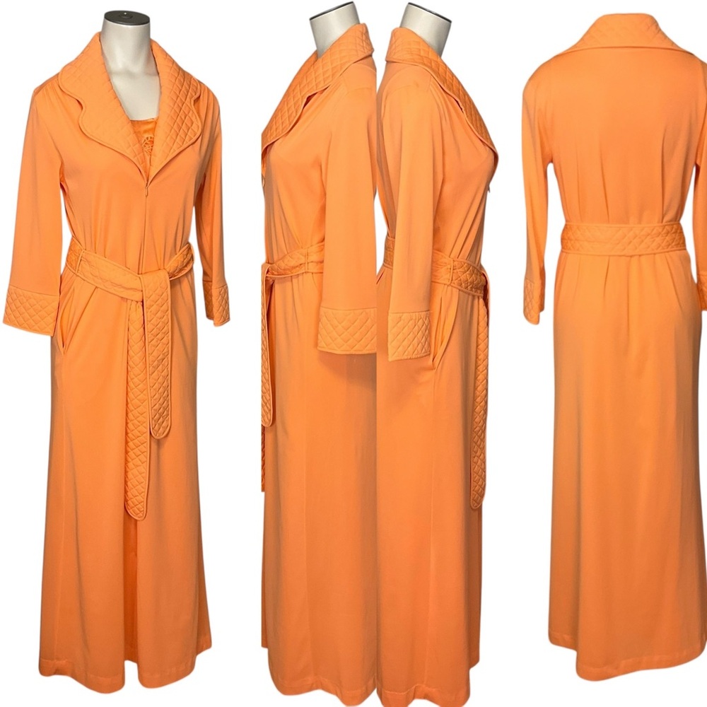 vtg GOSSARD sz XS Petite Quilted 2 Piece Loungewear Sleep Set Cantaloupe Orange